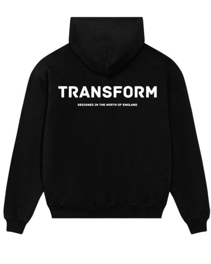 Transform Nineteen – Classic Black Hoodie (Stacked Logo / Back Print)