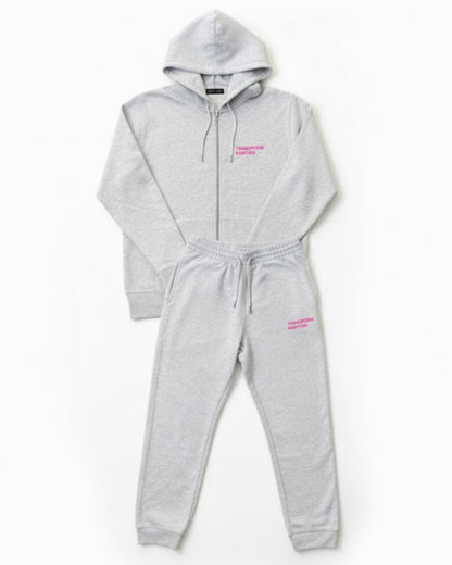 Transform Nineteen – Heather Grey Cotton Joggers (Pink Embroidery)