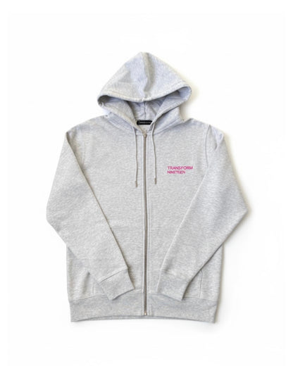 Transform Nineteen – Heather Grey Zip Hoodie (Pink Embroidery)