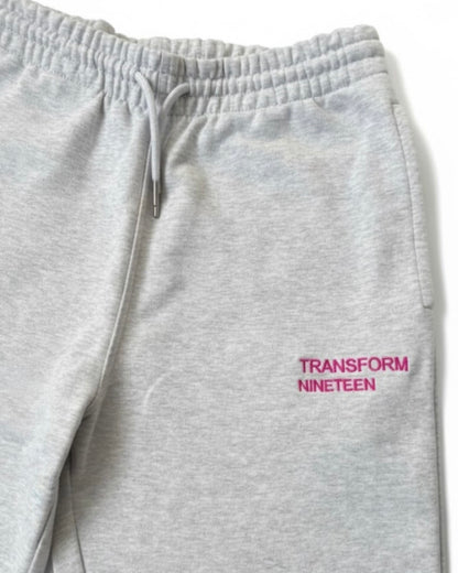 Transform Nineteen – Heather Grey Cotton Joggers (Pink Embroidery)